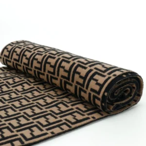 Fendi scarf brown black wool blend fabric with FF monogram pattern accessory