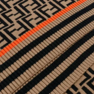 Fendi scarf beige black orange wool blend with signature FF logo and striped pattern accessory