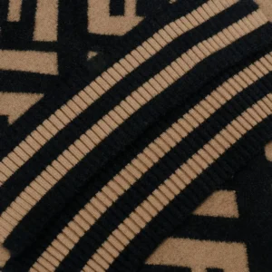 Burberry scarf black beige wool blend with logo pattern ribbed edges accessory