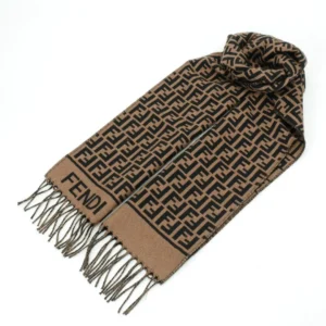 Fendi FD Old Flower Small FF Tassel Long Scarf in cashmere and wool blend, featuring a full print pattern and fringed edges.