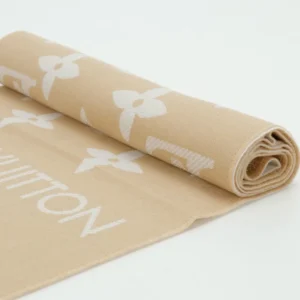 Louis Vuitton scarf beige white monogram wool blend accessory rolled up