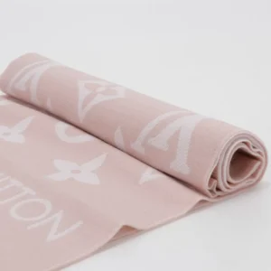 Louis Vuitton scarf large pink wool blend fabric with monogram pattern and logo detailing