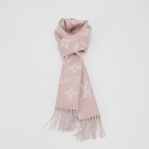 Louis Vuitton Monogram scarf light pink jacquard wool blend with fringe detailing accessory