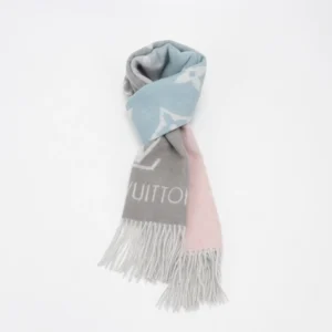 Louis Vuitton scarf multicolor wool blend with monogram pattern and fringed ends accessory