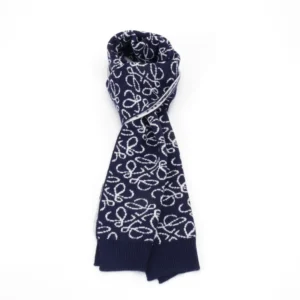 Loewe scarf navy blue white wool knit accessory with signature loop pattern