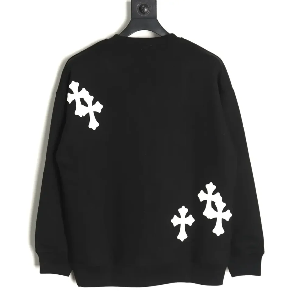 Chrome Hearts sweatshirt black cotton with white cross graphics on back and sleeves