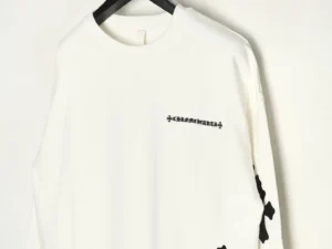 Chrome Hearts hoodie featuring a round neck, embroidered leather cross design, and a minimalist aesthetic, showcased against a neutral background.