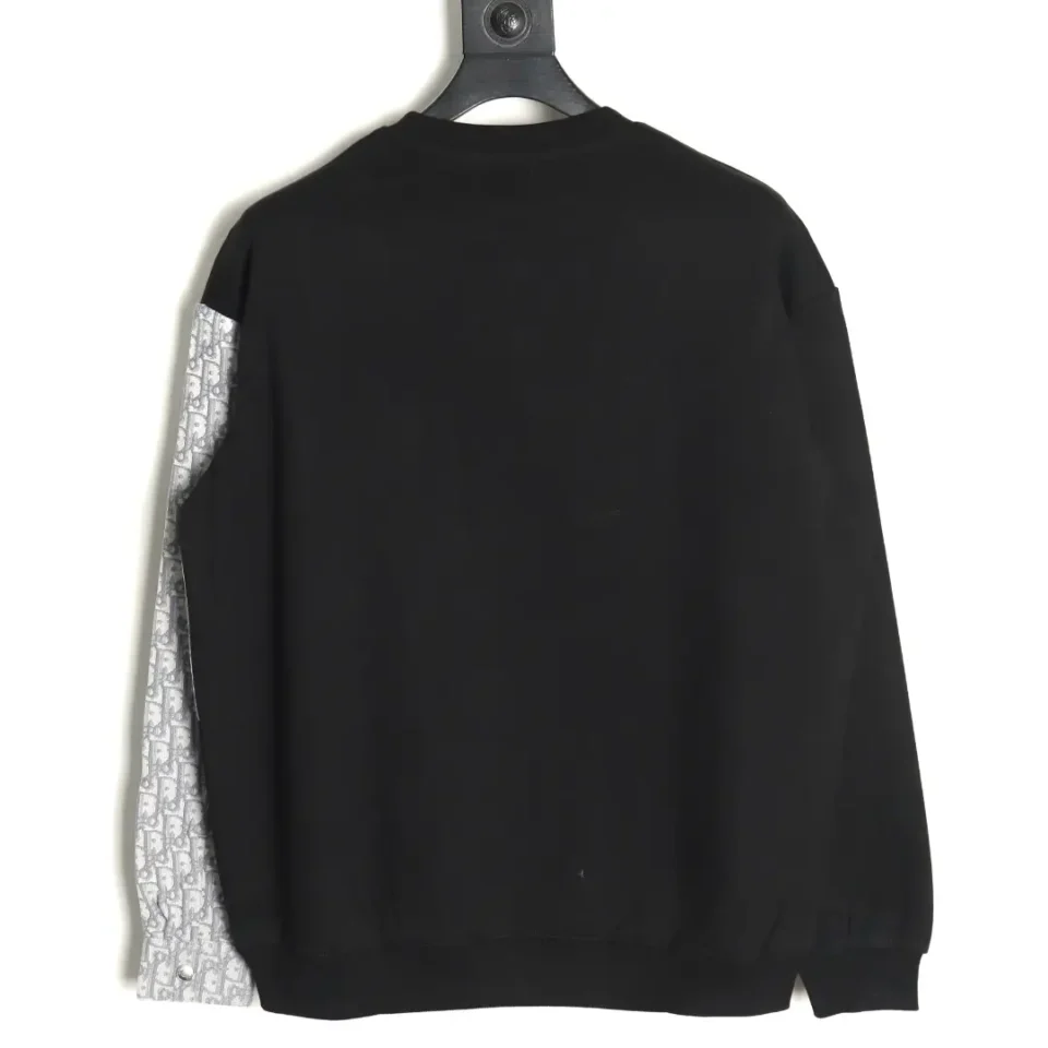 Dior sweatshirt black cotton with gray monogram patterned fabric sleeve panel oversized fit