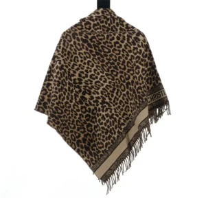 Christian Dior shawl brown leopard print wool scarf with fringed edges and logo trim