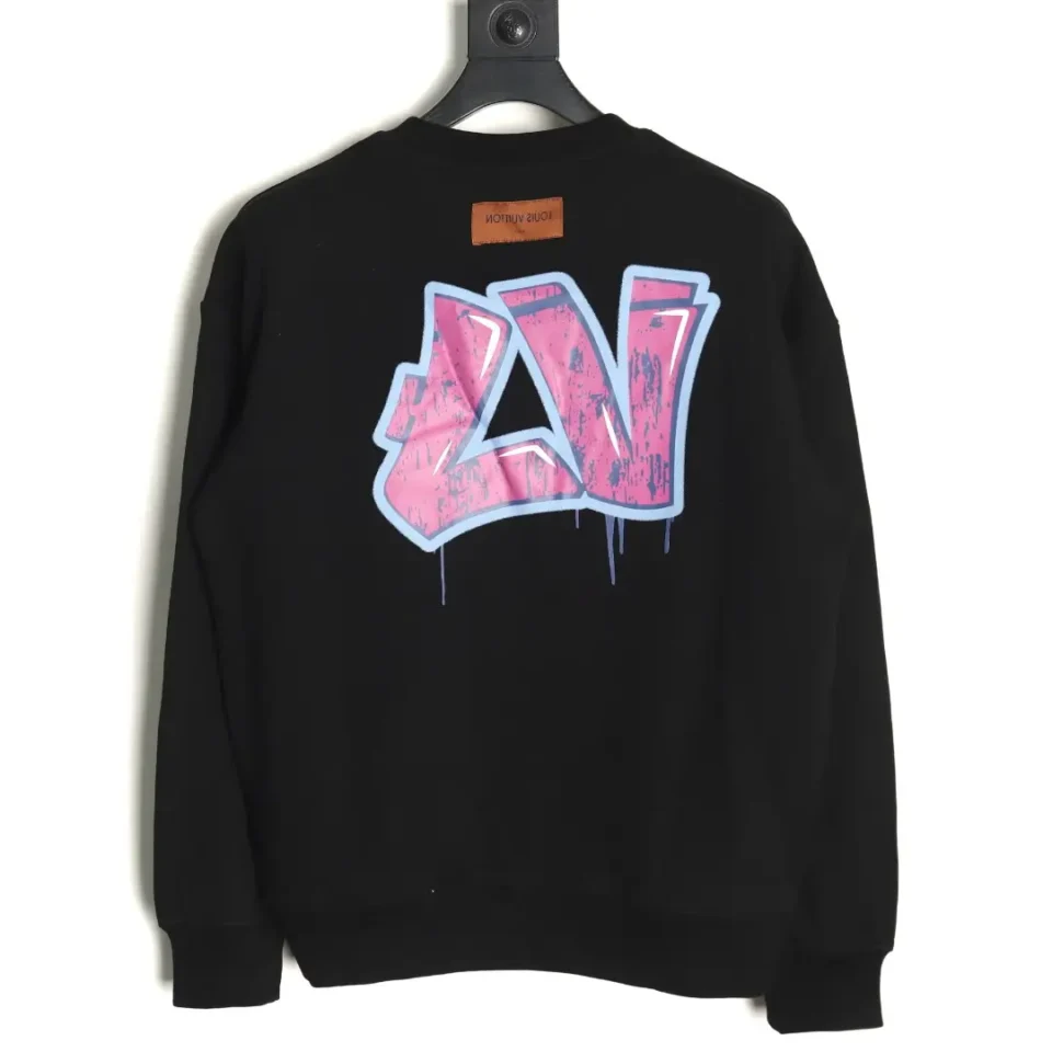 Louis Vuitton graffiti logo sweatshirt black cotton with pink and blue print design