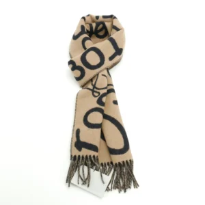 Burberry scarf beige black wool blend fringed accessory with logo print design