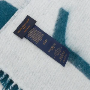 Louis Vuitton scarf white blue wool fabric made in Italy with care instructions tag