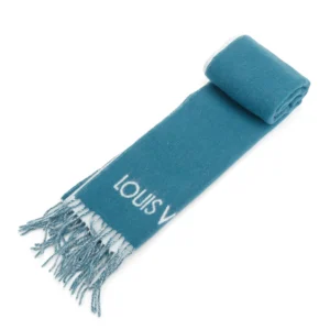 Louis Vuitton scarf blue wool fringed edges luxury winter accessory