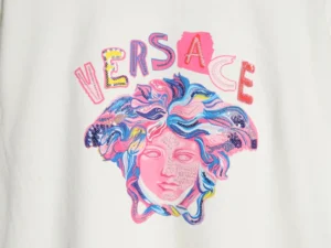 Versace t-shirt white cotton with colorful Medusa head print and sequin embellishments