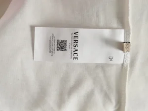 Versace clothing tag white fabric cotton with authenticity QR code and product code 041E5652EA6280