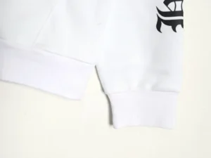 Repsgoat hoodie white cotton fabric ribbed cuffs with black graphic logo on sleeve