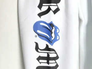 Supreme x Rolling Stones hooded sweatshirt white cotton with blue tongue logo and black Gothic lettering