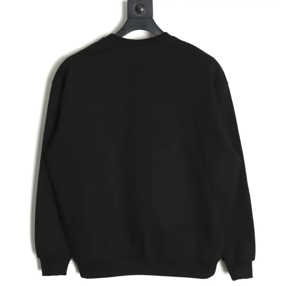 No brand visible black crewneck sweatshirt cotton material simple design back view