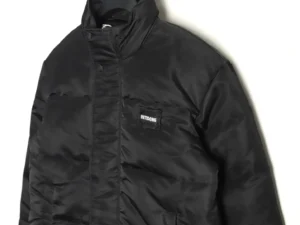 We11done puffer jacket black nylon quilted winter coat with high collar and snap buttons closure