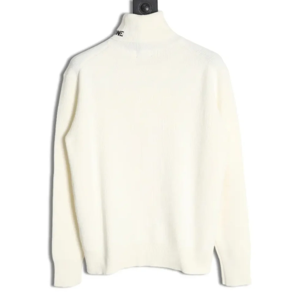 Thom Browne turtleneck sweater white wool long sleeve ribbed collar