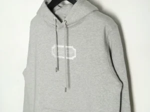 Christian Dior hoodie gray cotton drawstring pullover with white embroidered logo patch