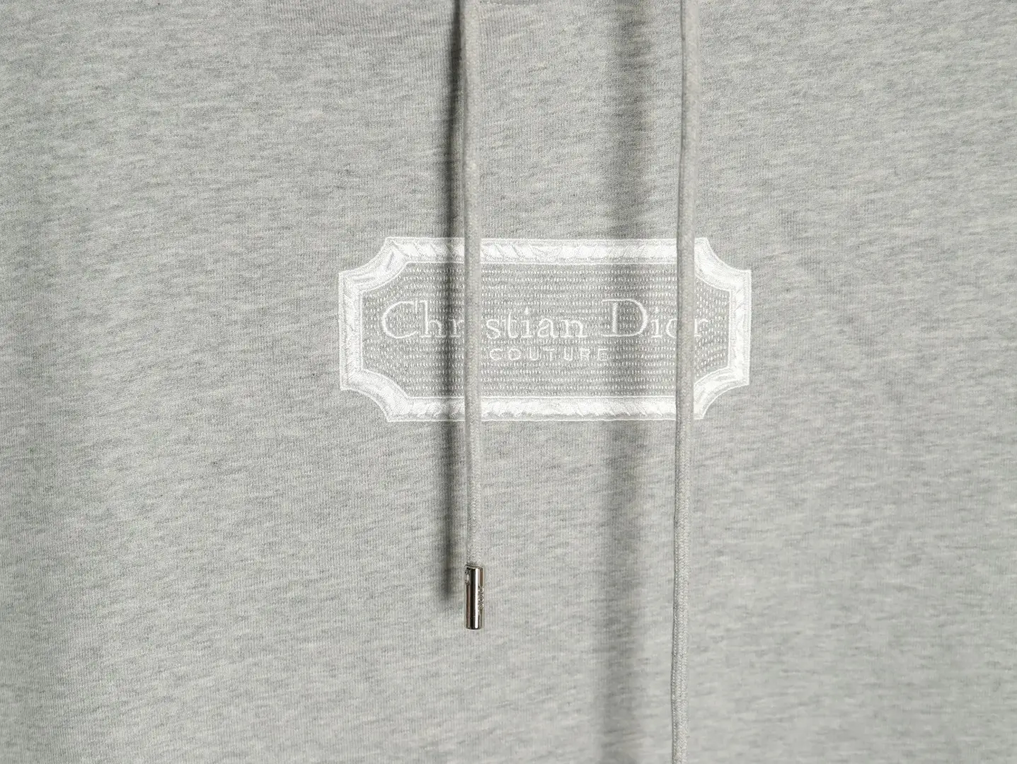 Christian Dior Hoodie gray cotton with white embroidered logo and drawstring detail