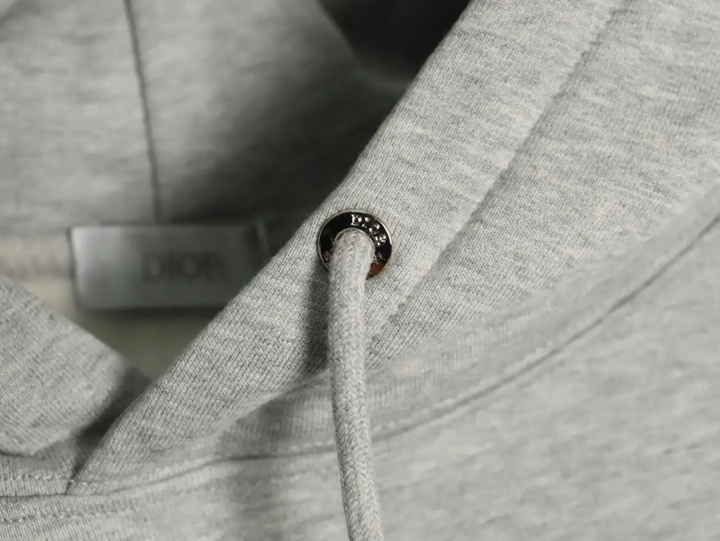 Dior hoodie gray cotton fabric with silver metal eyelet and drawstring detail