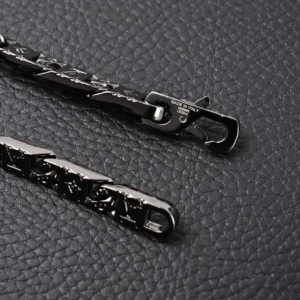 Louis Vuitton bracelet black metal chain link with engraved logo and secure clasp made in Italy