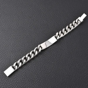 Louis Vuitton chain bracelet silver stainless steel polished links with engraved logo plate