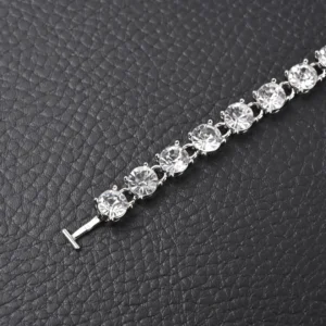 Tennis bracelet silver metal clear round cubic zirconia stones sparkling accessory