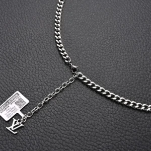 Louis Vuitton chain necklace silver-tone metal LV logo pendant with lobster clasp closure accessory