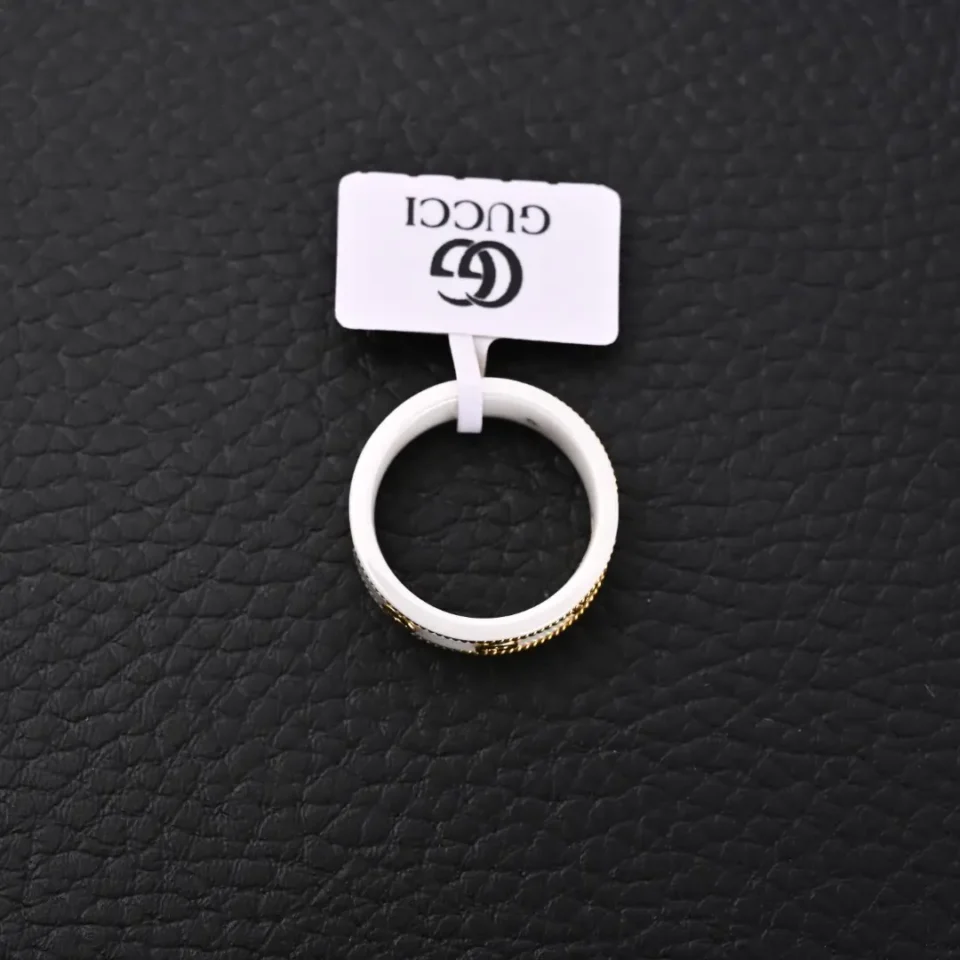 Gucci ring white ceramic gold-tone detailing accessory with branded tag