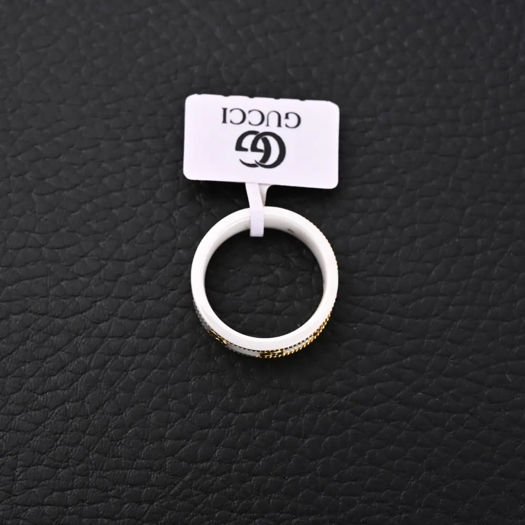 Gucci ring white ceramic gold-tone detailing accessory with branded tag