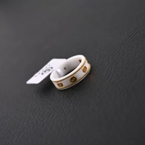 Gucci ring white enamel gold-tone metal logo detailing adjustable band accessory