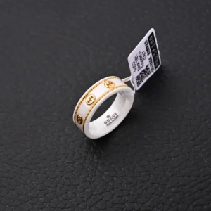 Gucci ring white ceramic gold-tone interlocking G logo band accessory