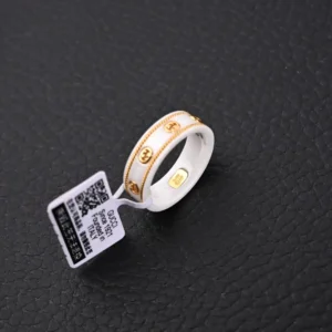 Gucci ring white enamel gold tone metal interlocking G logo accessory with brand tag