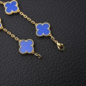 Van Cleef & Arpels Alhambra necklace blue clover gold chain accessory with lobster clasp closure