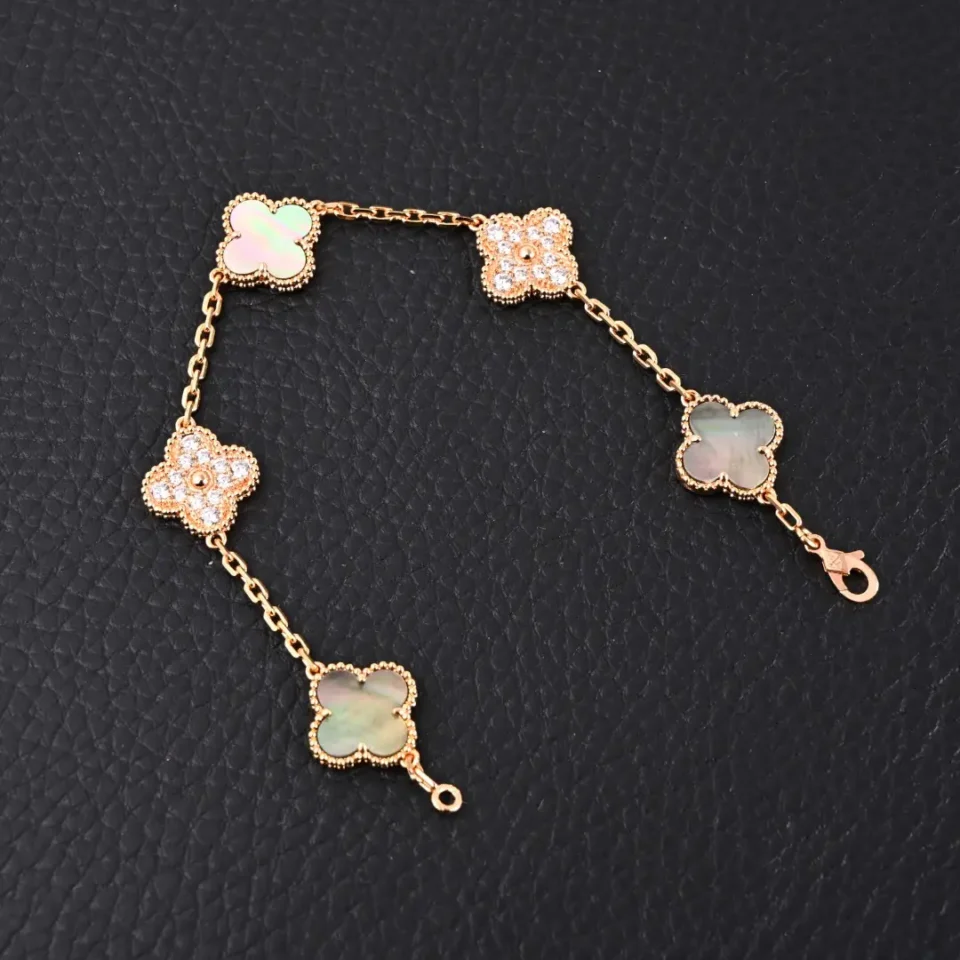 Van Cleef & Arpels Alhambra bracelet rose gold with mother-of-pearl and diamond clover motifs