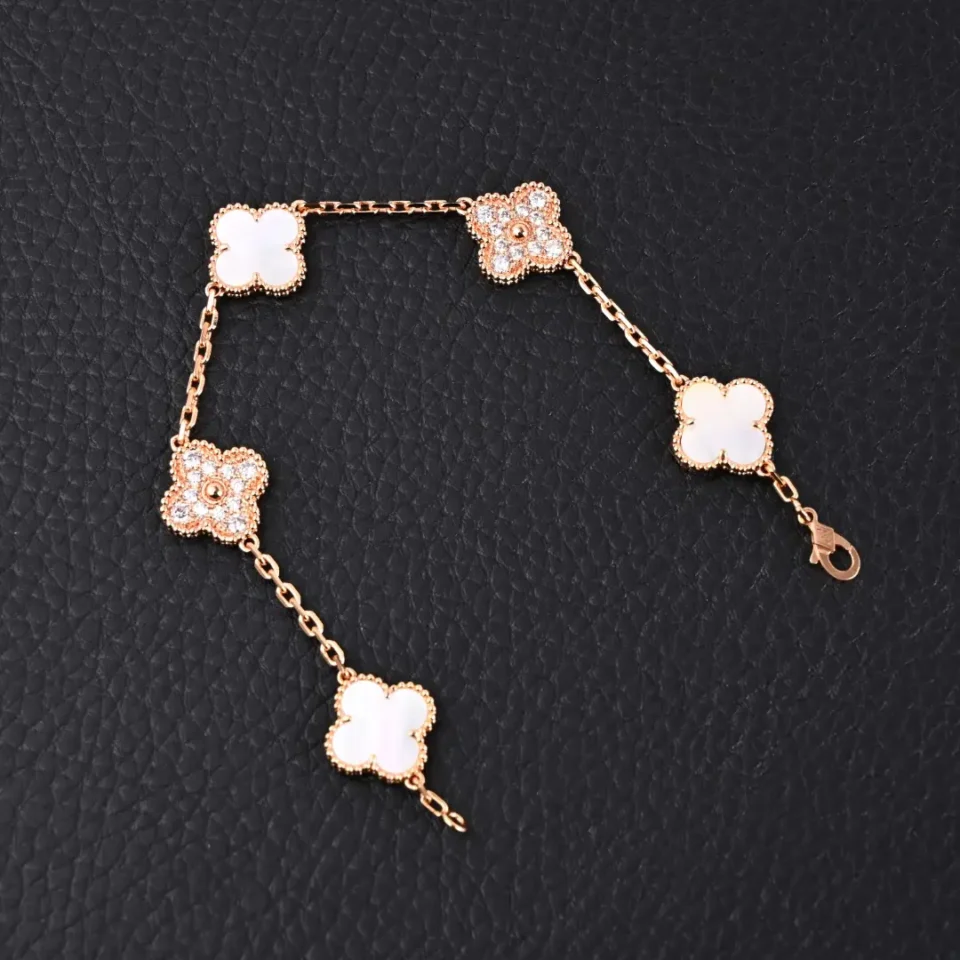 Van Cleef & Arpels Alhambra bracelet pink gold mother-of-pearl diamond clover links accessory