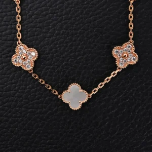 Van Cleef & Arpels Alhambra necklace rose gold white mother of pearl diamond accents