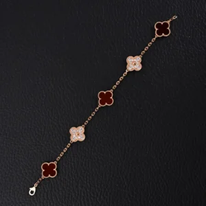 Van Cleef & Arpels Alhambra bracelet red agate and diamond 18k rose gold accessory