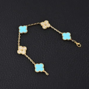 Van Cleef & Arpels Alhambra bracelet turquoise mother-of-pearl gold with diamond accents