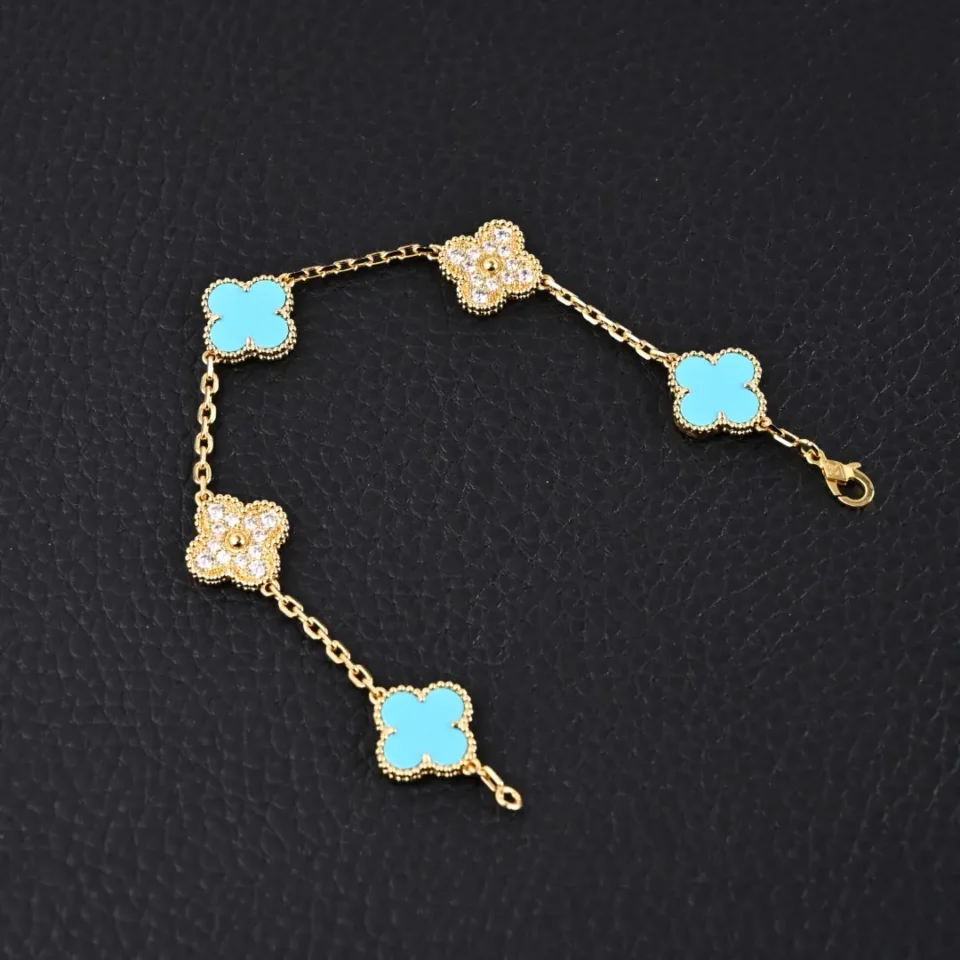 Van Cleef & Arpels Alhambra bracelet turquoise mother-of-pearl gold with diamond accents