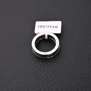 Bvlgari ring silver stainless steel with engraved logo and black details accessory
