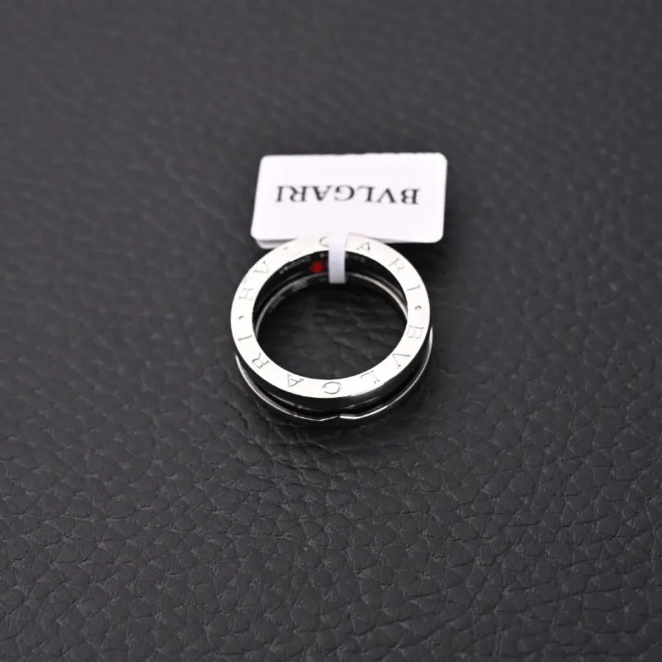 Bvlgari ring silver stainless steel with engraved logo and black details accessory