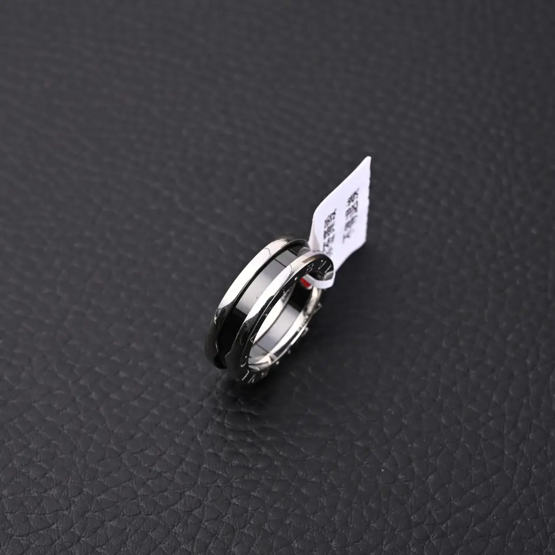 Bvlgari B.Zero1 ring black ceramic stainless steel band accessory with engraved logo