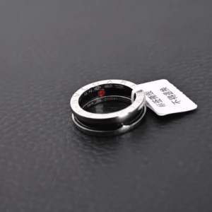 Bvlgari B.zero1 ring silver stainless steel with engraved logo and red accent inside band