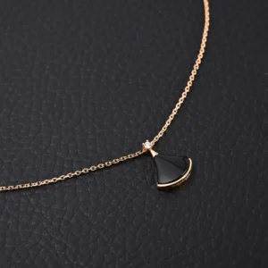 Bvlgari necklace rose gold black gemstone pendant delicate chain jewelry accessory