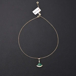 Bvlgari necklace green fan-shaped pendant rose gold chain with diamond accents