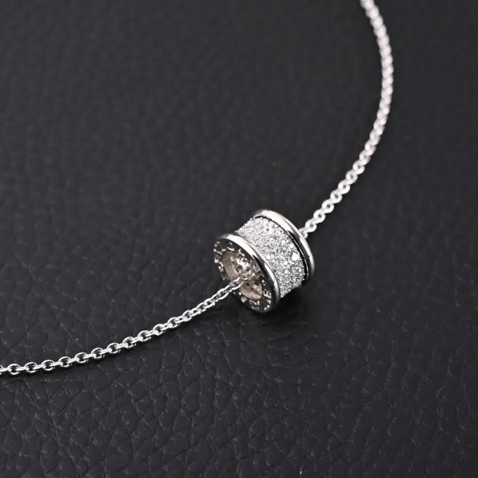 Bvlgari B.Zero1 necklace silver chain diamond pav&eacute; charm white gold accessory